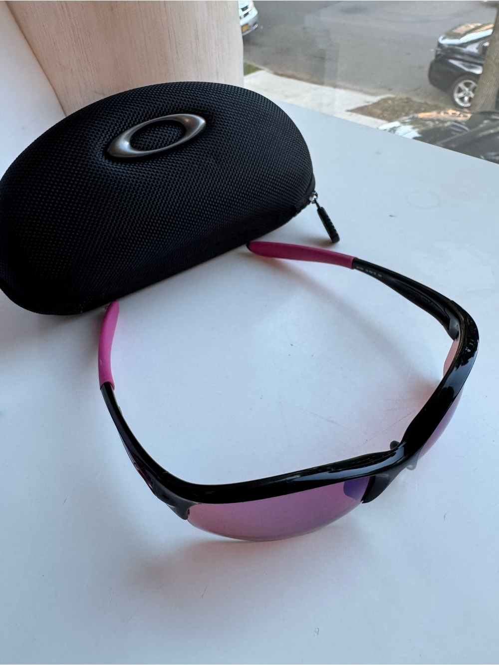 Oakley Black Frame Sunglasses with Pink and Blue Mirrored Lenses - Picture 10 of 12